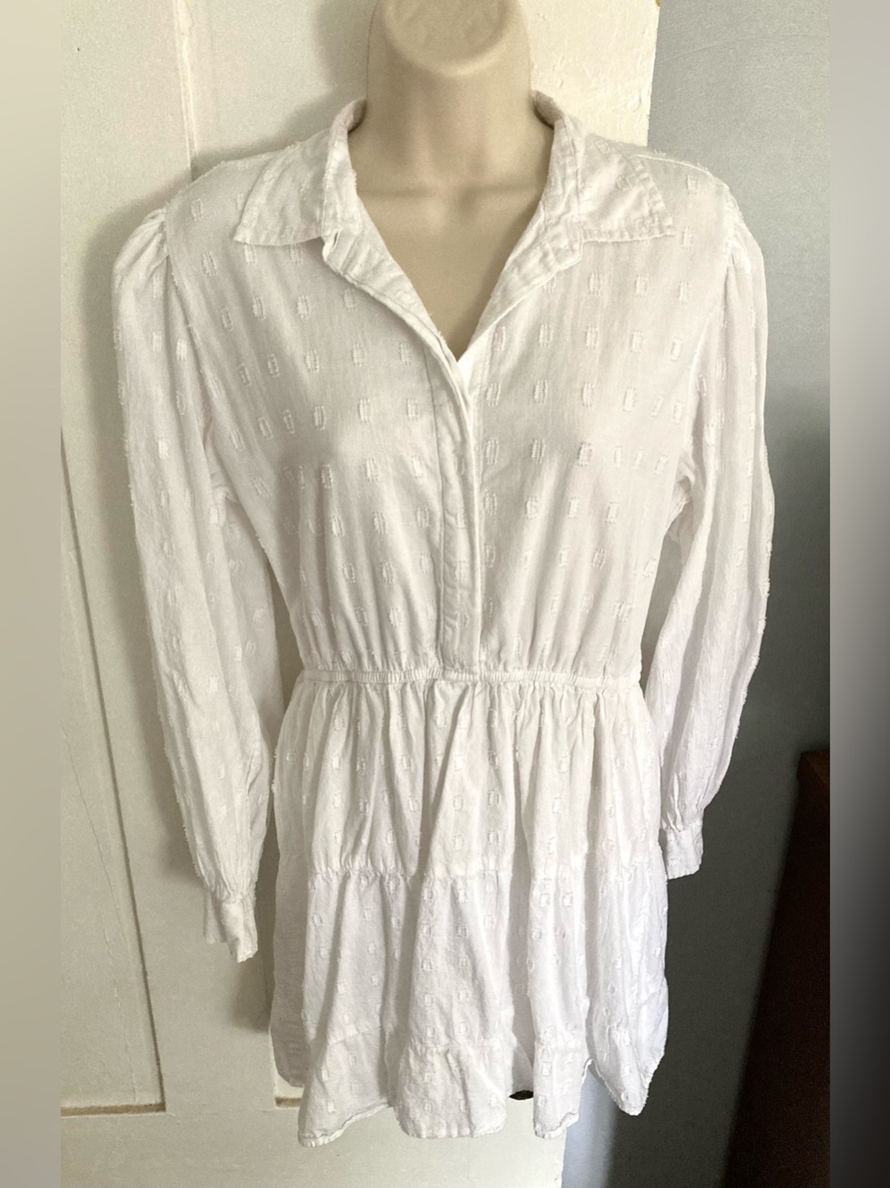 Sim & Sam Long-Sleeve Textured 100% Cotton Shirtdress Size Large